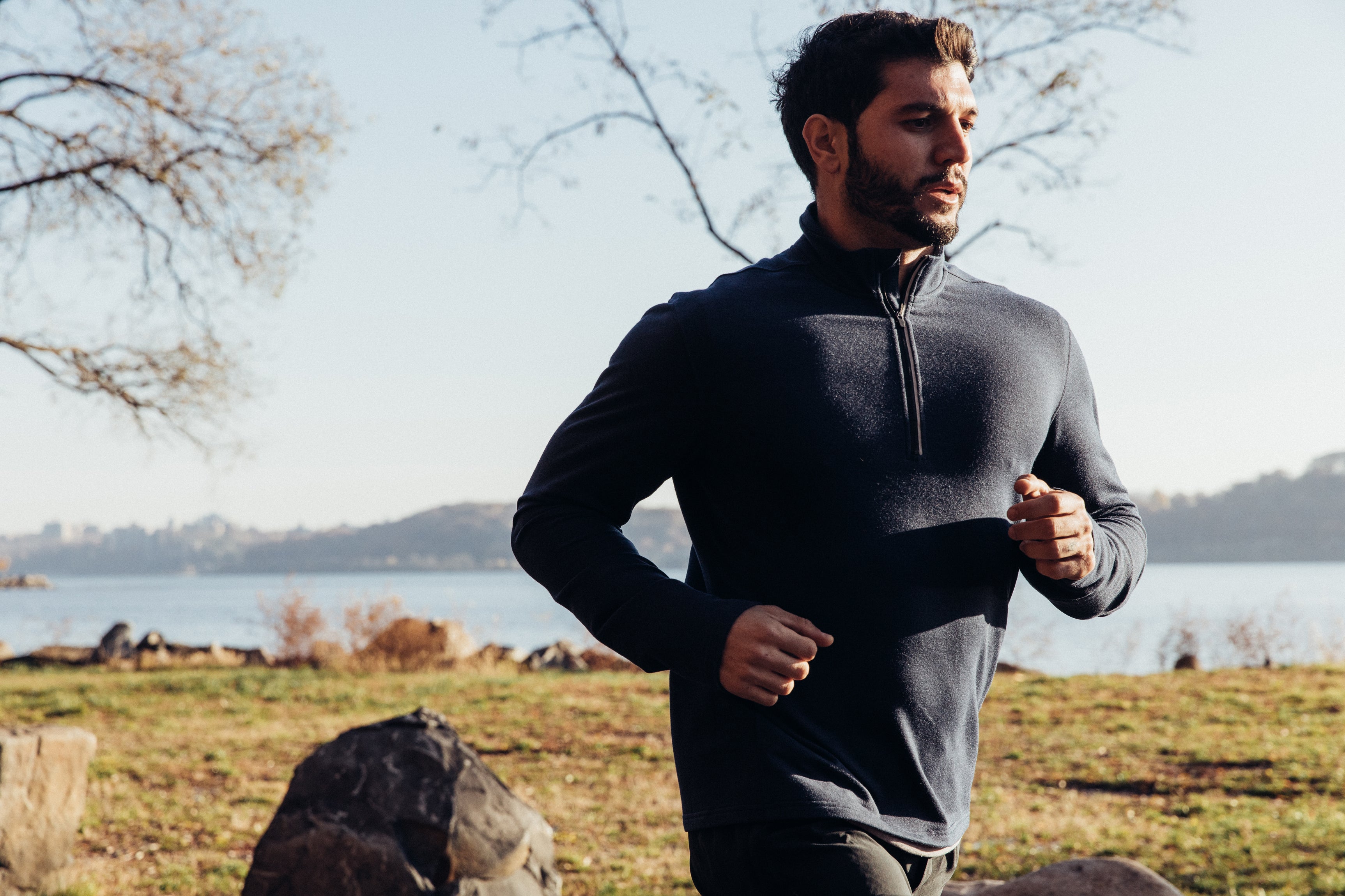 Jogging along a river