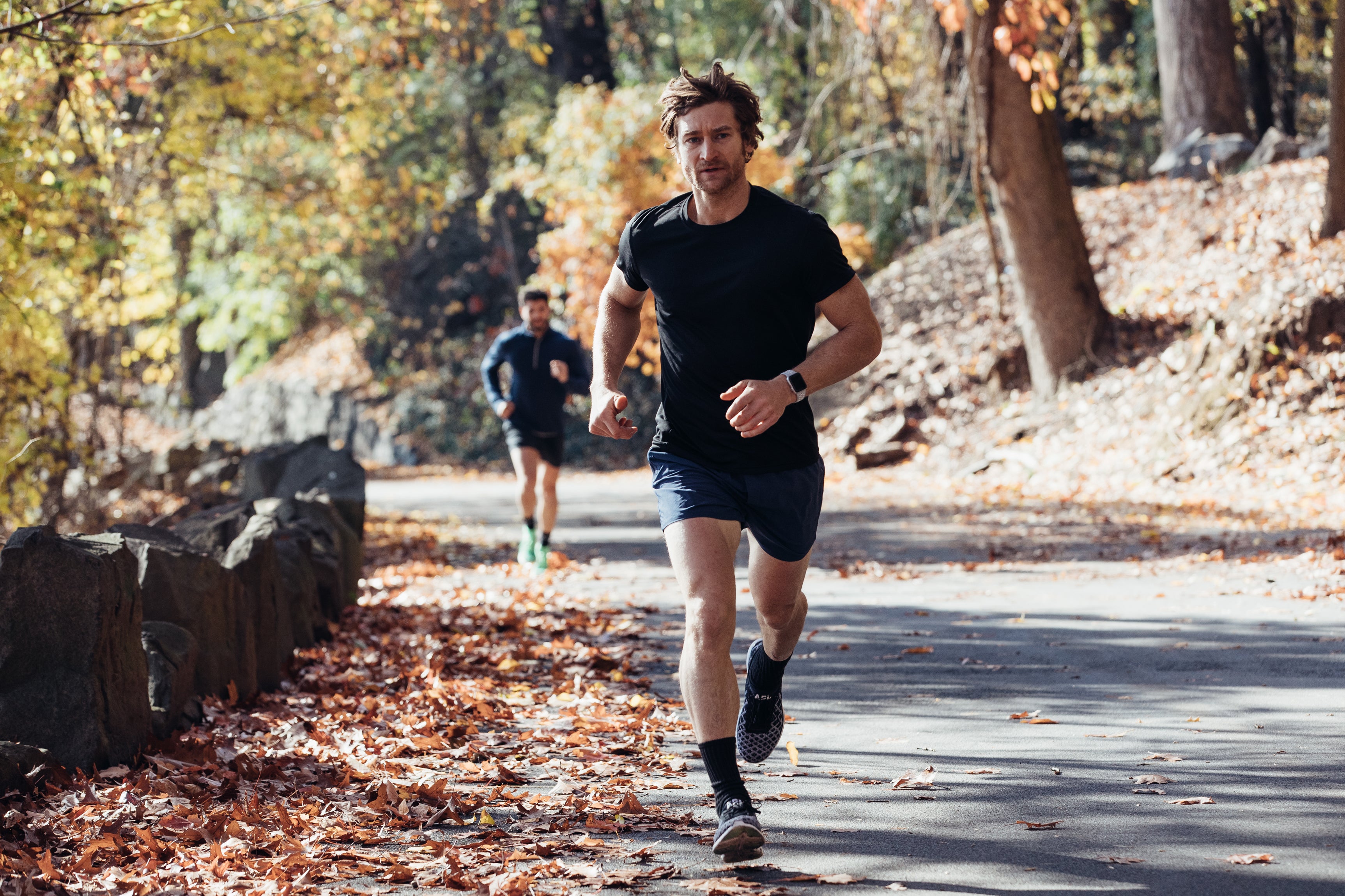 Running through a park