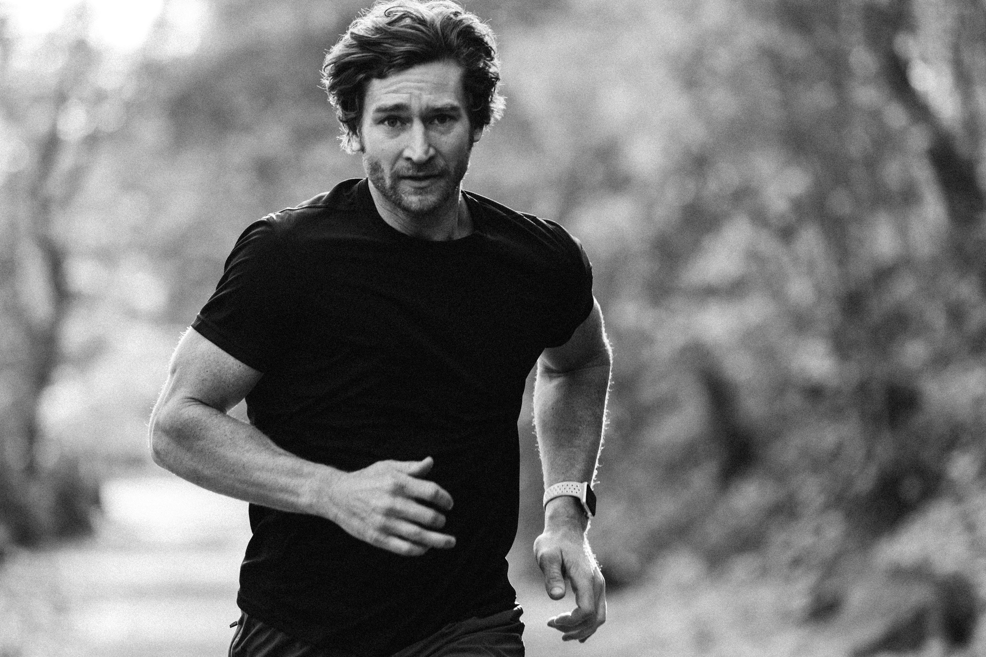 Black and white running shot